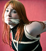 Redhead roped in strappado & cleave-gagged