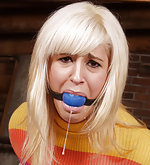 Blond gets tightly roped and ball-gagged