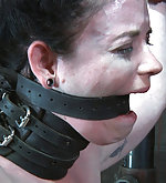 Cuffed, fixed with metal device and punished