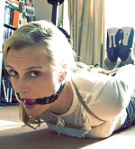 Tightly roped, hogtied and ball-gagged